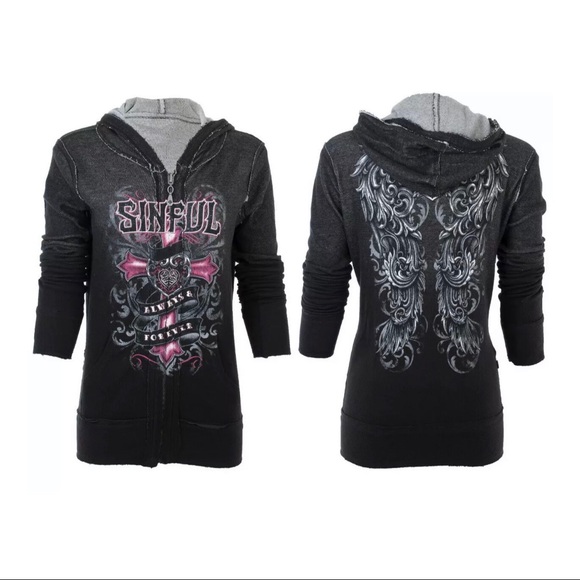 SINFUL AFFLICTION REVERSIBLE Hoodie DARK ROMANCE - Picture 2 of 11